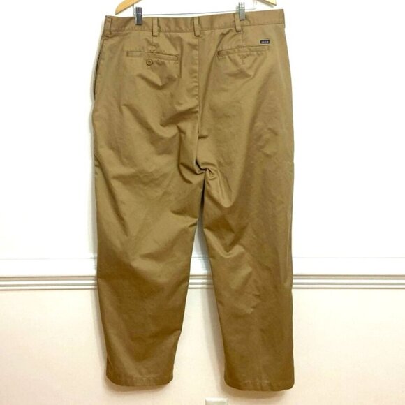 IZOD Pants American Chino Men's 40x32 (Act 40x31) Flat Front Brown Khaki - Picture 2 of 4